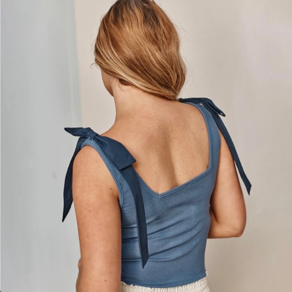 Summersalt The Softest Ribbed Tie Shoulder Tank in Blue